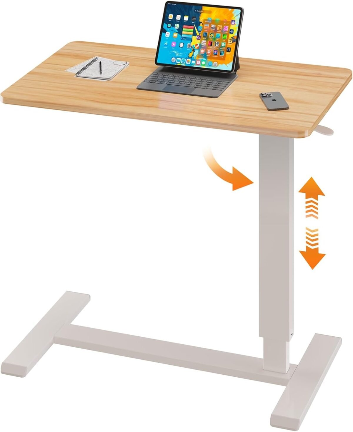 Folding overbed table with wheels gas lift adjustable medical bedside table computer cart large rolling mobile laptop desk for sofaoffice easy storage for hospital home wood color.jpg