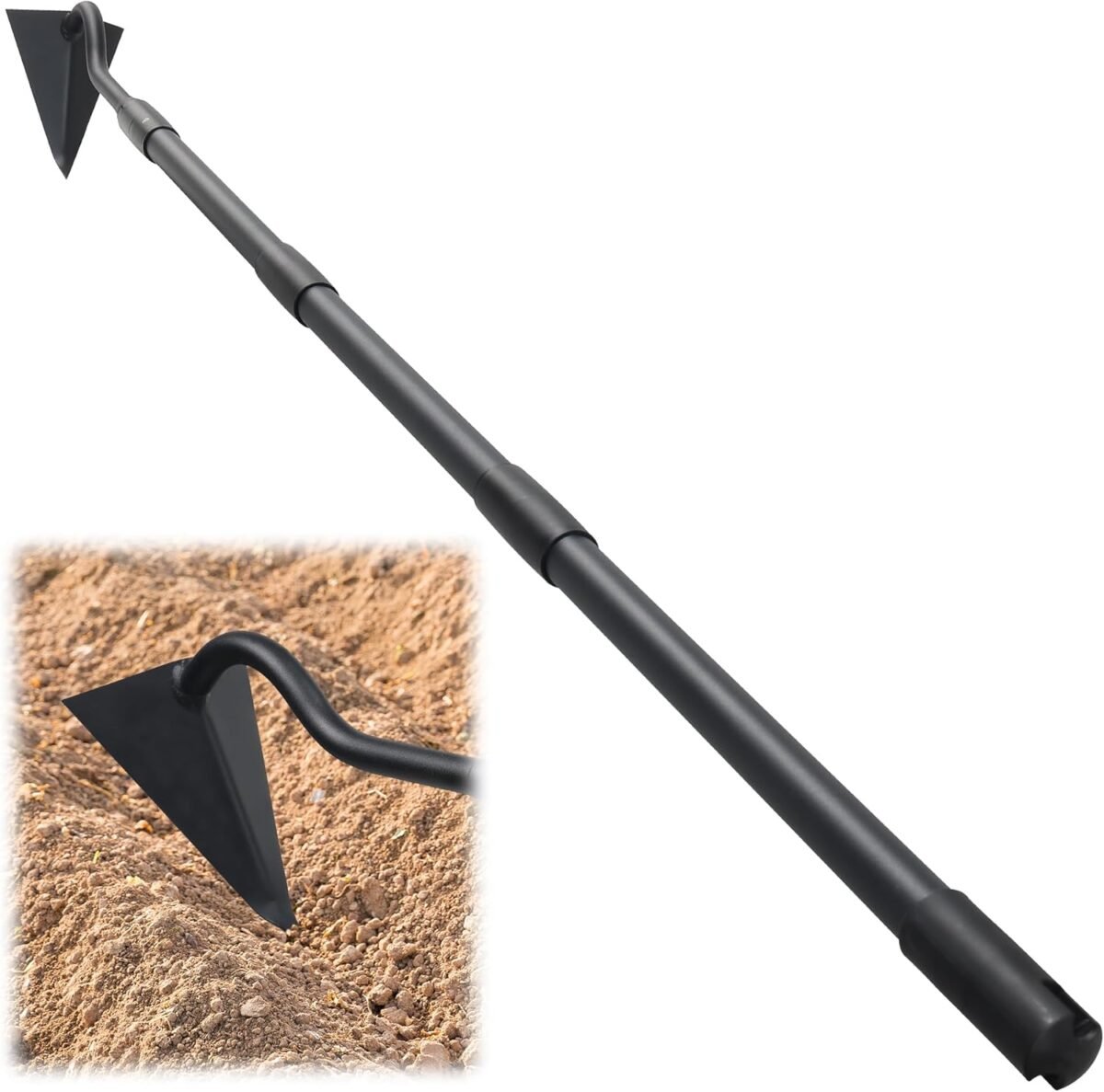 Garden hoe 59 inch triangle warren hoes for cutting trenches digging loosen the soil weeding heavy duty hoe garden tool with adjustable long handle.jpg