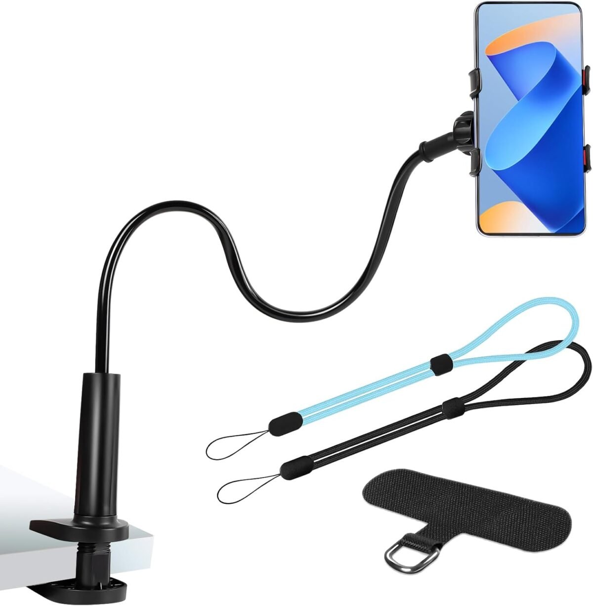 Gooseneck phone holder with clamp mount for phone holder for bed 360 adjustable clamp clip with phone stand for beddesk for all 4 7 devices wrist strap and phone tether tab.jpg