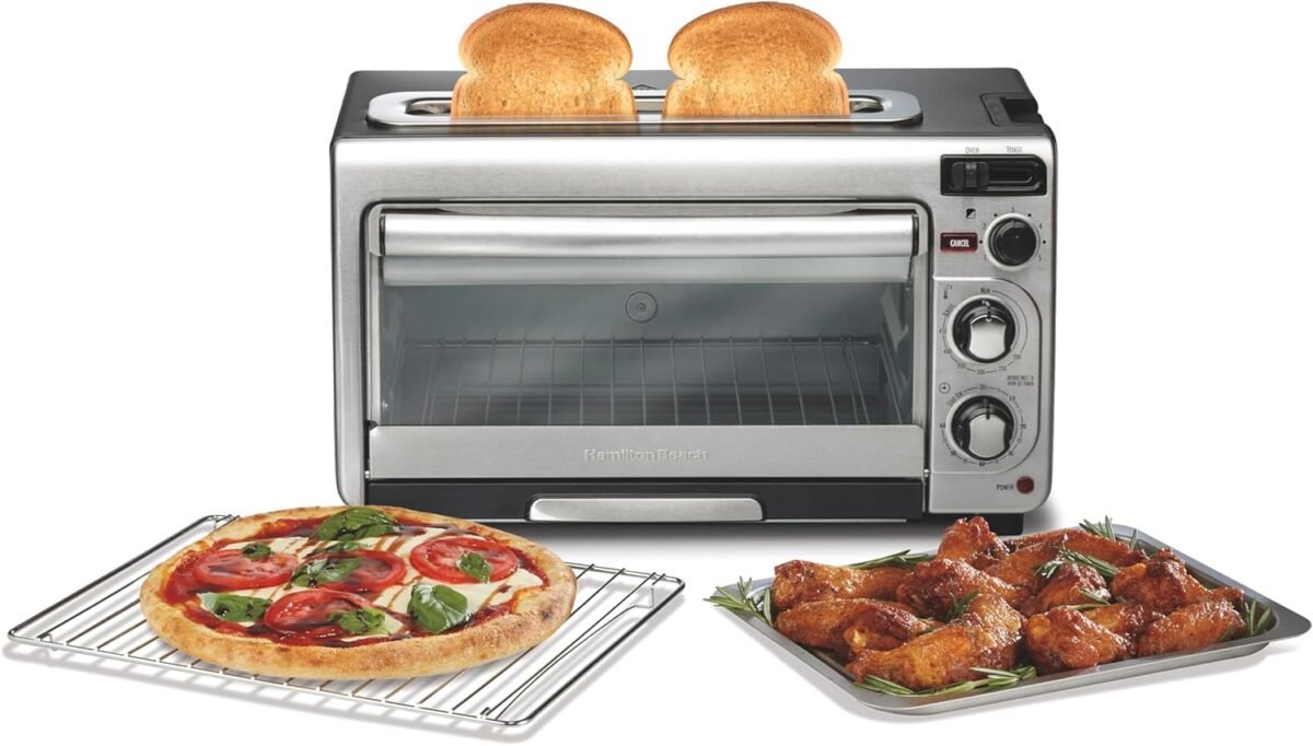 Hamilton beach 2 in 1 countertop toaster oven and long slot 2 slice toaster 60 minute timer and automatic shut off shade selector stainless steel 31156.jpg