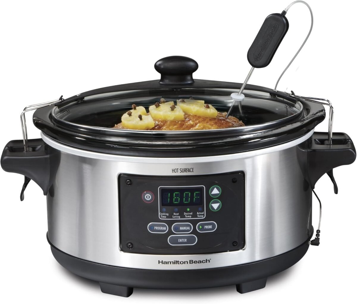 Hamilton beach portable 6 quart set forget digital programmable slow cooker with lid lock temperature probe dishwasher safe crock lid stainless steel 33969a.jpg