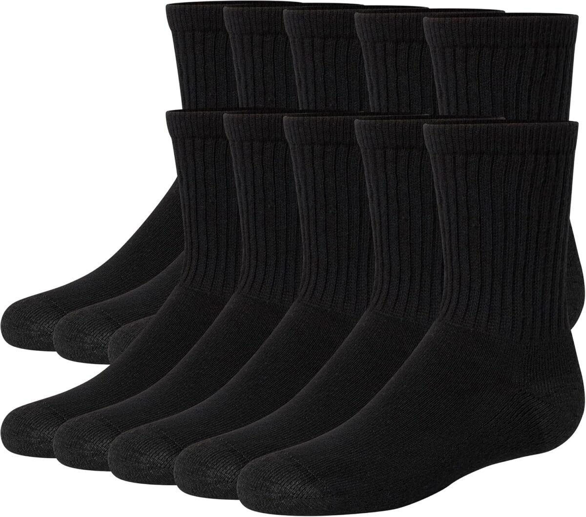 Hanes boys uniform crew moisture wicking socks cushioned foot bottoms 10 pairs.jpg
