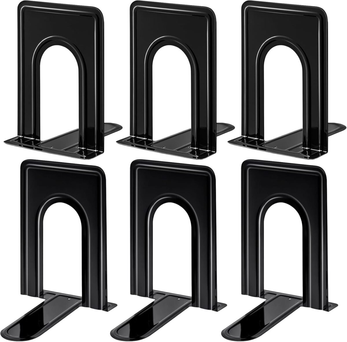 HappyHapi Book Ends, Metal Bookends for Shelves, Non-Skid Book End to Hold Books, Black Book Stopper/Holder for Office Home Kitchen, 5.7X 4.9 X 6.5 in, 3 Pair(6 Pcs, Large) - Image 2