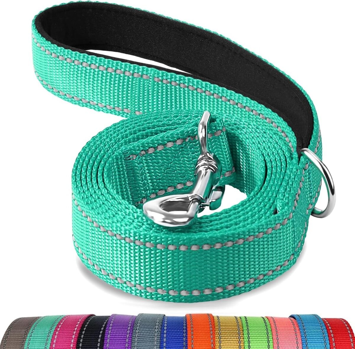 Joytale double sided reflective dog leash 6 ft5 ft4 ft padded handle nylon heavy duty leashes for medium large dogs walking teal 6ft.jpg