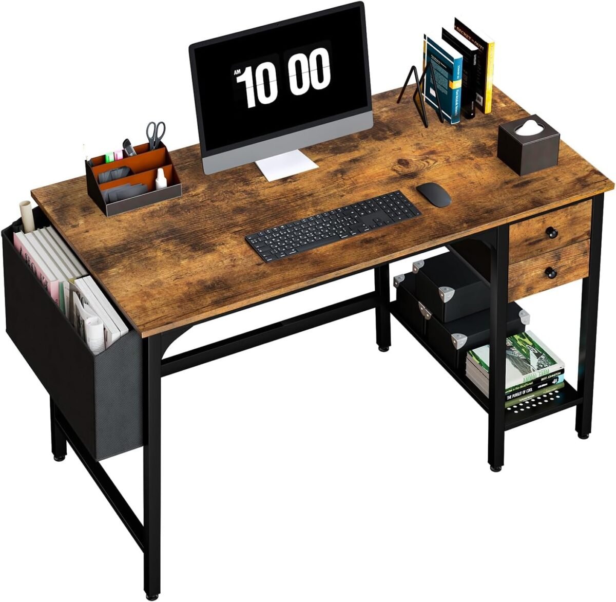 Lufeiya computer desk with drawers 40 inch work reversible small desk for bedroom home office simple study writing table pc desks with drawer storage shelves rustic brown.jpg