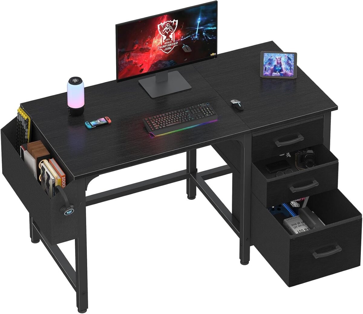 Lufeiya computer desk with file drawers cabinet 47 inch reversible home office desks with filing cabinet for small space gaming study writing table pc desks black.jpg