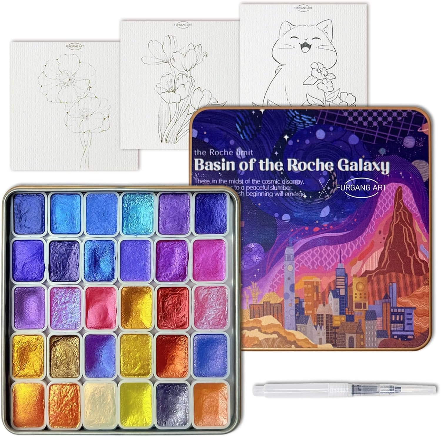 Mini shifting watercolor paint set 30 color glitter watercolor painting kit metallic watercolor paints solid water colors paint adult set detail paint brush included for artists.jpg