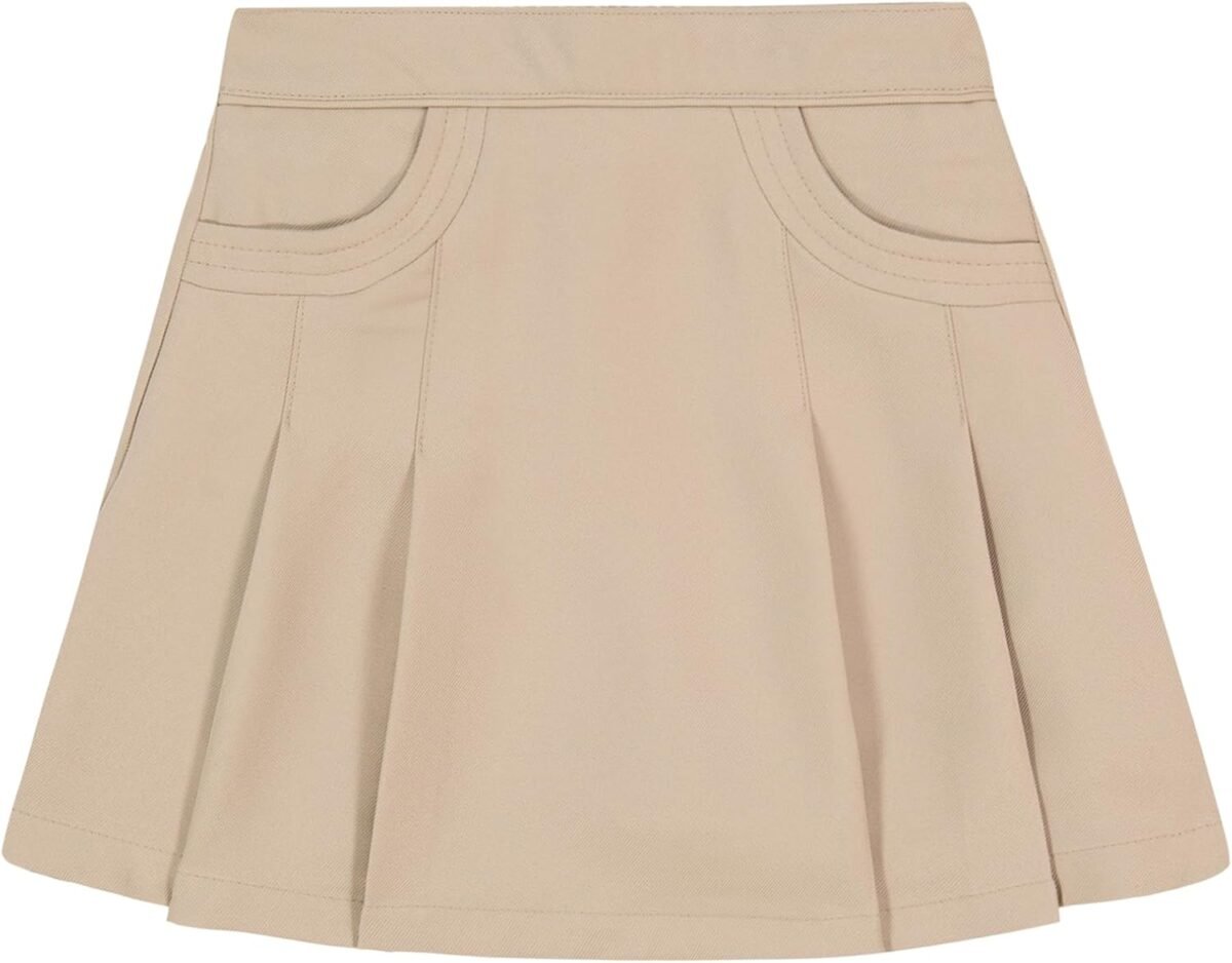 Nautica girls school uniform pleated pull on scooter skirt with undershorts knit waistband functional pockets.jpg