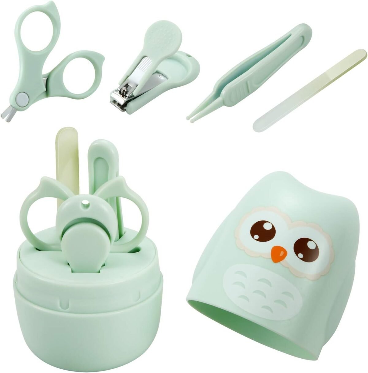 Pandaear baby nail manicure pedicure grooming care kit 4 pack clippers scissors file tweezers newborn infant toddler kids1 months plus green.jpg