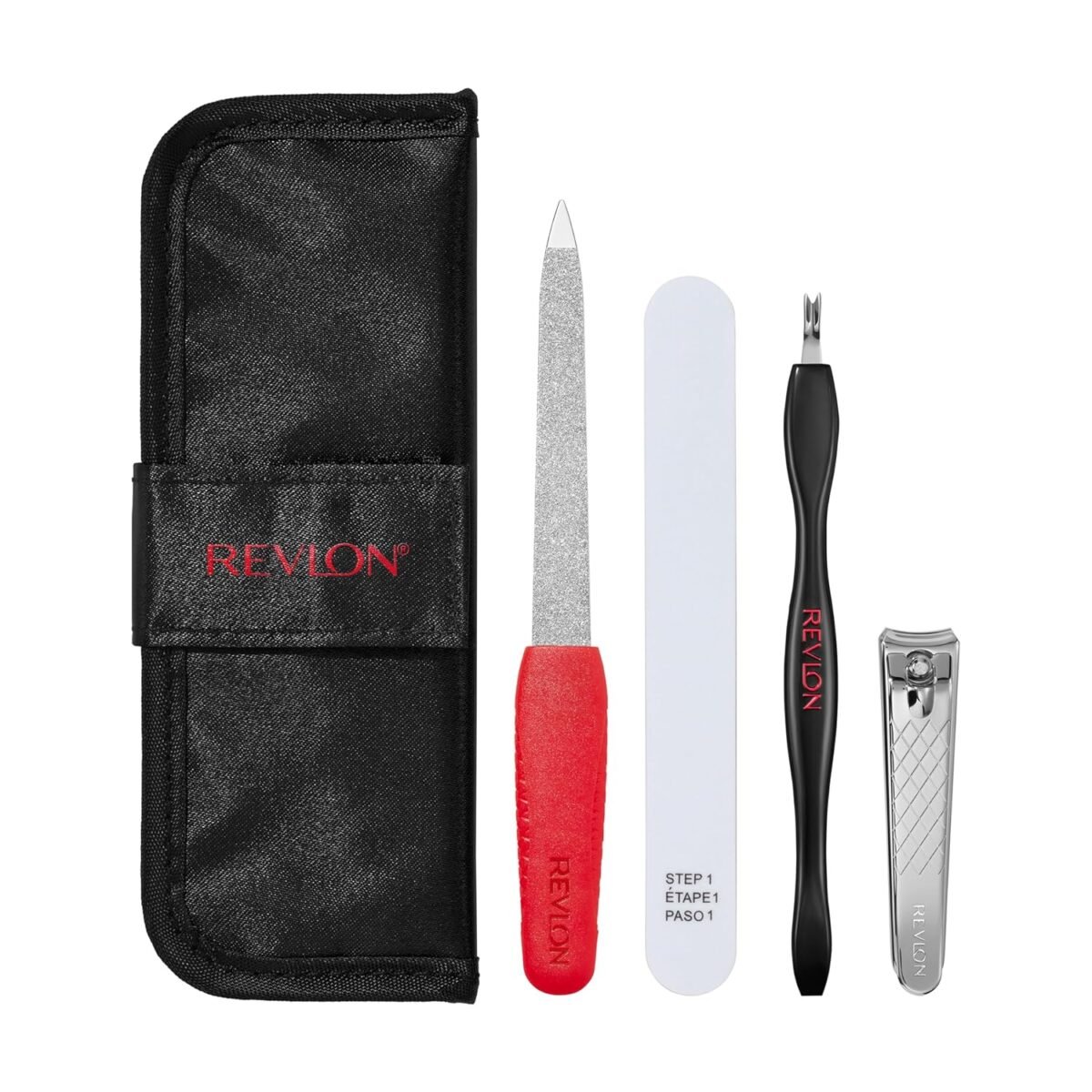 Revlon manicure essentials kit with travel case nail care set with dual ended cuticle trimmer curved blade clippers compact emeryl file buffer pack of 1.jpg