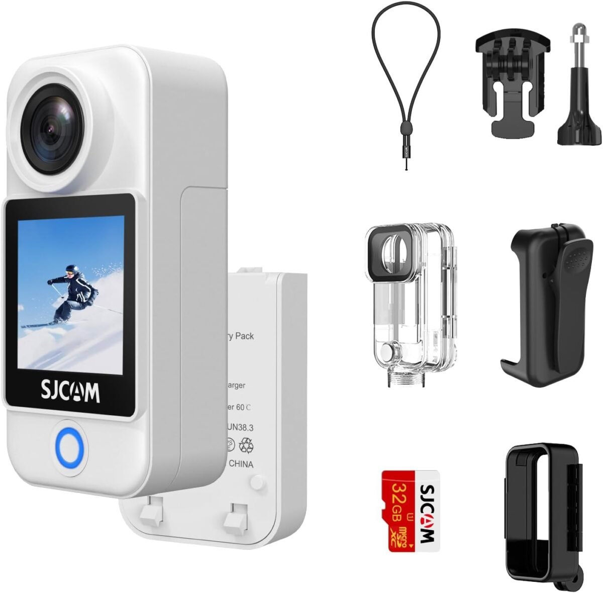 SJCAM C300 Pocket Action Camera,4K Body Camera, Auto Screen Off, Stabilization, Waterproof, Small Wearable, Mini POV Camera, Removable Dual Battery, Touch Screen, with Helmet Mount Kits, White - Image 2