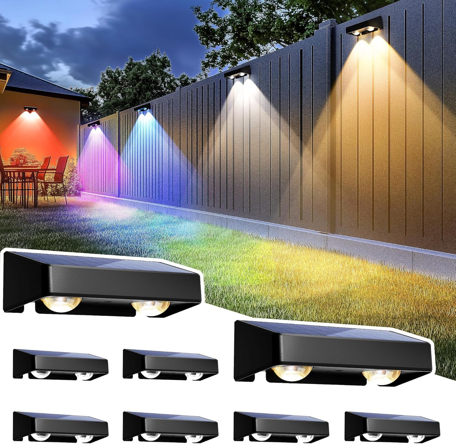 SOLPEX Solar Fence Lights Outdoor, 9 Fixed Colors ＆ Color Changing Fence Solar Lights Outdoor Waterproof IP65, LED Deck Lighting for Backyard Wall Step Patio Railing Pool Porch (8 Pack) - Image 2