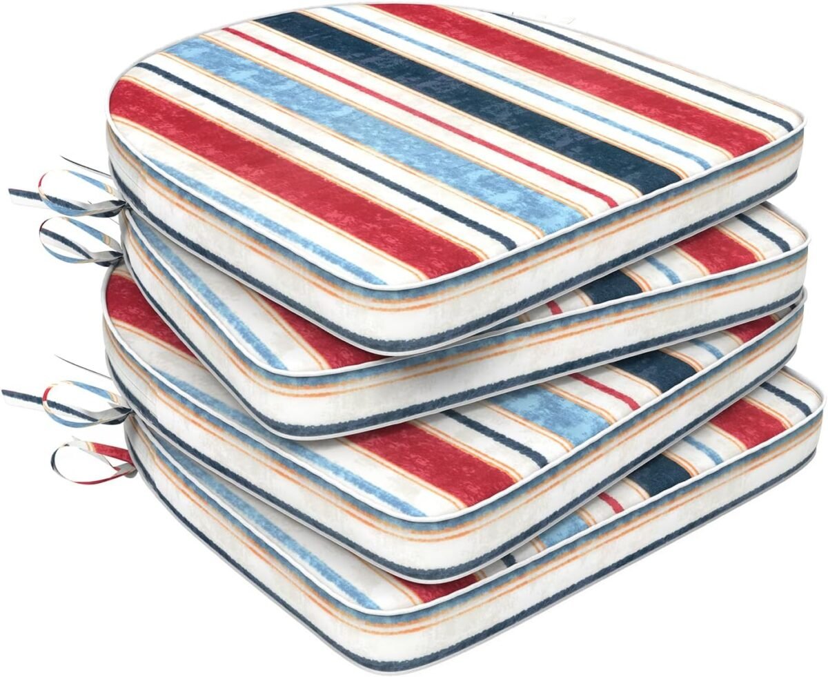 Set of 4 outdoor chair cushions 19x19x2water repellent dining seat cushion with ties and removable covers chair cushions for indoor and patio furniture stripe red blue.jpg