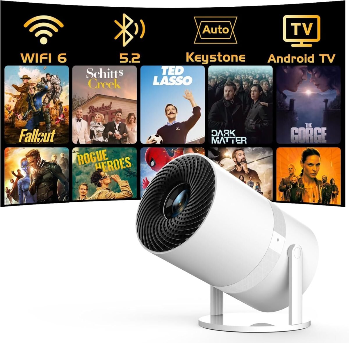 [Short Throw with Apps] PANSEBA Smart Mini Projector with WiFi 6 and Bluetooth, Auto Keystone Outdoor Movie Projector, Big Screen Home Portable Projector for Phone/TV Stick/Laptop/HDMI - Image 2