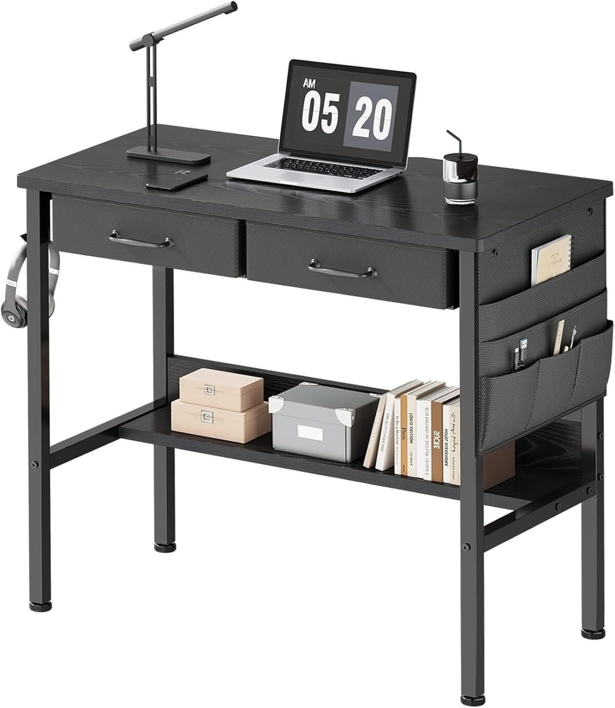 Small desk with drawers for bedroom small vanity desk without mirror 31.5inch writing desk with bookshelf computer desk with storage drawers vanity table no mirror black.jpg