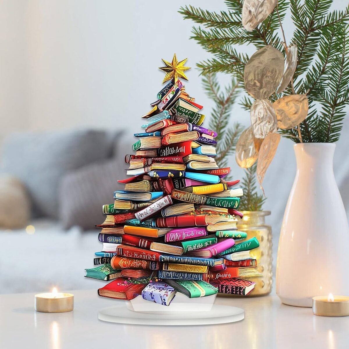 Stack of Books Christmas Trees Signs, Desktoptree Ornament Bookish Gifts for Book Lovers, Librarians, Reader, Bookworm, Bookclub, Cute Present Ideas for Friend - Image 2