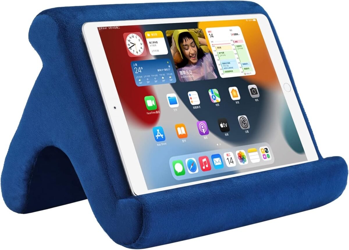 Tablet pillow stand holder dock for bed with 3 viewing angles compatible with all tabletsphones and ipad pro 9.7 10.512.9 air mini 4 3 kindle e reader and booksnavy.jpg