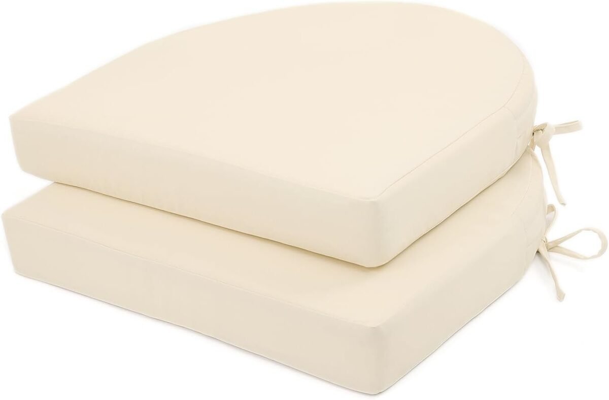 U'Artlines Outdoor Chair Cushions Set of 2, Waterproof Round Corner Seat Cushions, Patio Chair Cushions for Outdoor Furniture,Seat Cushions with Ties for Patio Garden Dining 19"x19"x3.15", Cream - Image 2