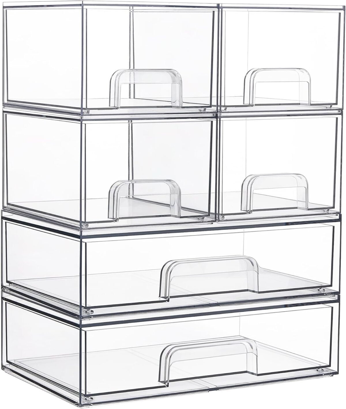 Vtopmart stackable storage drawers set of 6 clear plastic organizer bins for bathroom suppliesideal for cabinetpantrylaundry room organization.jpg