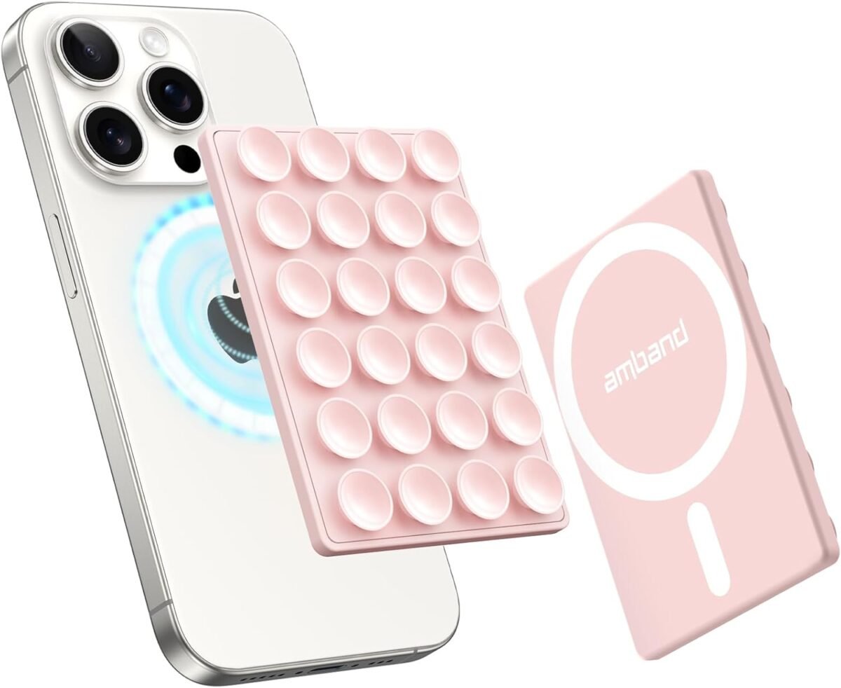 amBand Magnetic Suction Phone Mount for MagSafe Case, Silicone Octo Cup Buddy Sticky Grip Holder for iPhone, Removable Hands-Free Selfie/Video for TikTok Influencers, Women Gift, Light Pink - Image 2
