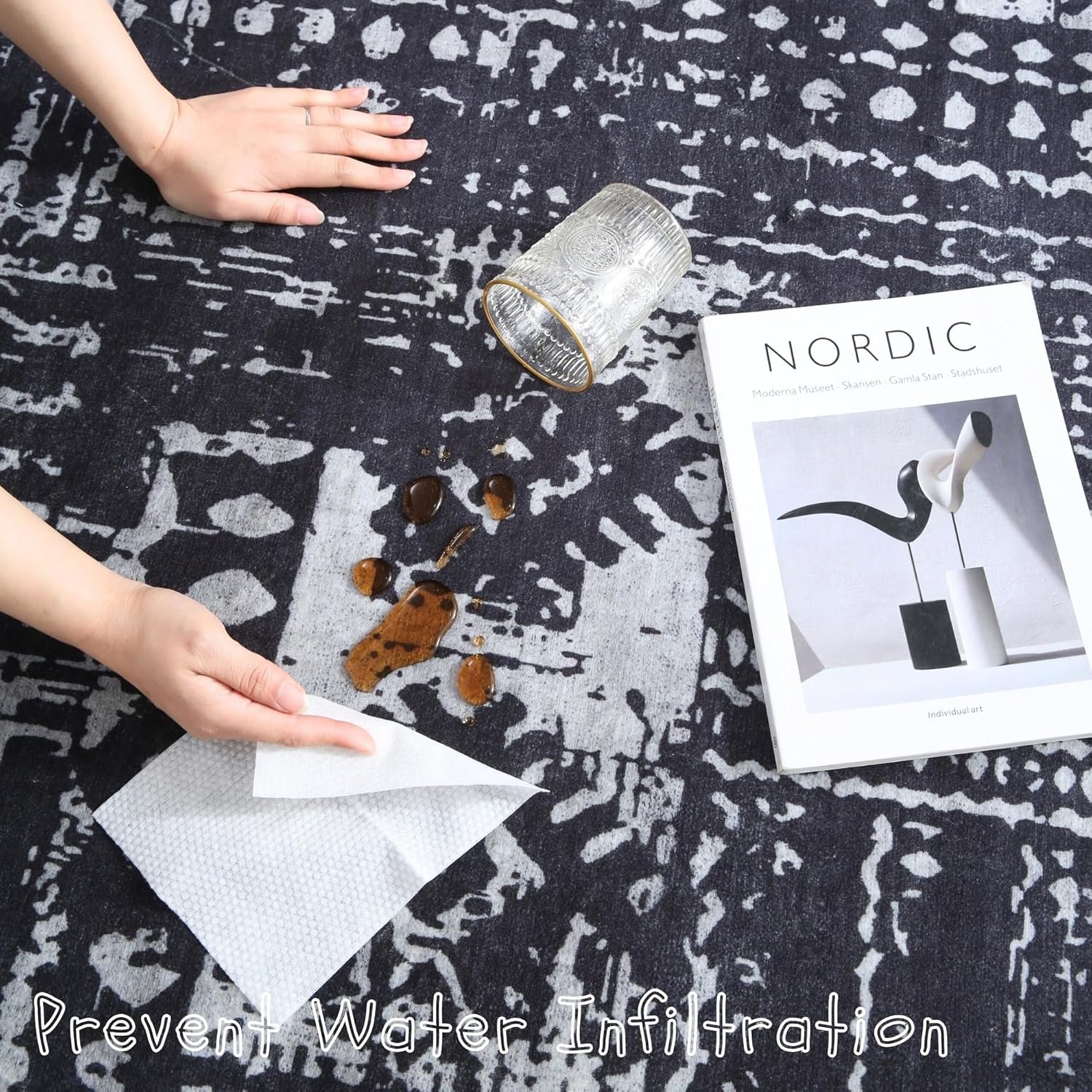 Rugcomf Area Rugs 8x10 Rug for Living Room Clearance Washable Boho Area Rug Non Slip Moroccan Vintage Low Pile Large Rug for Living Room, Bedroom, Farmhouse, Dining Room, Kids Playroom(Black) - Image 3