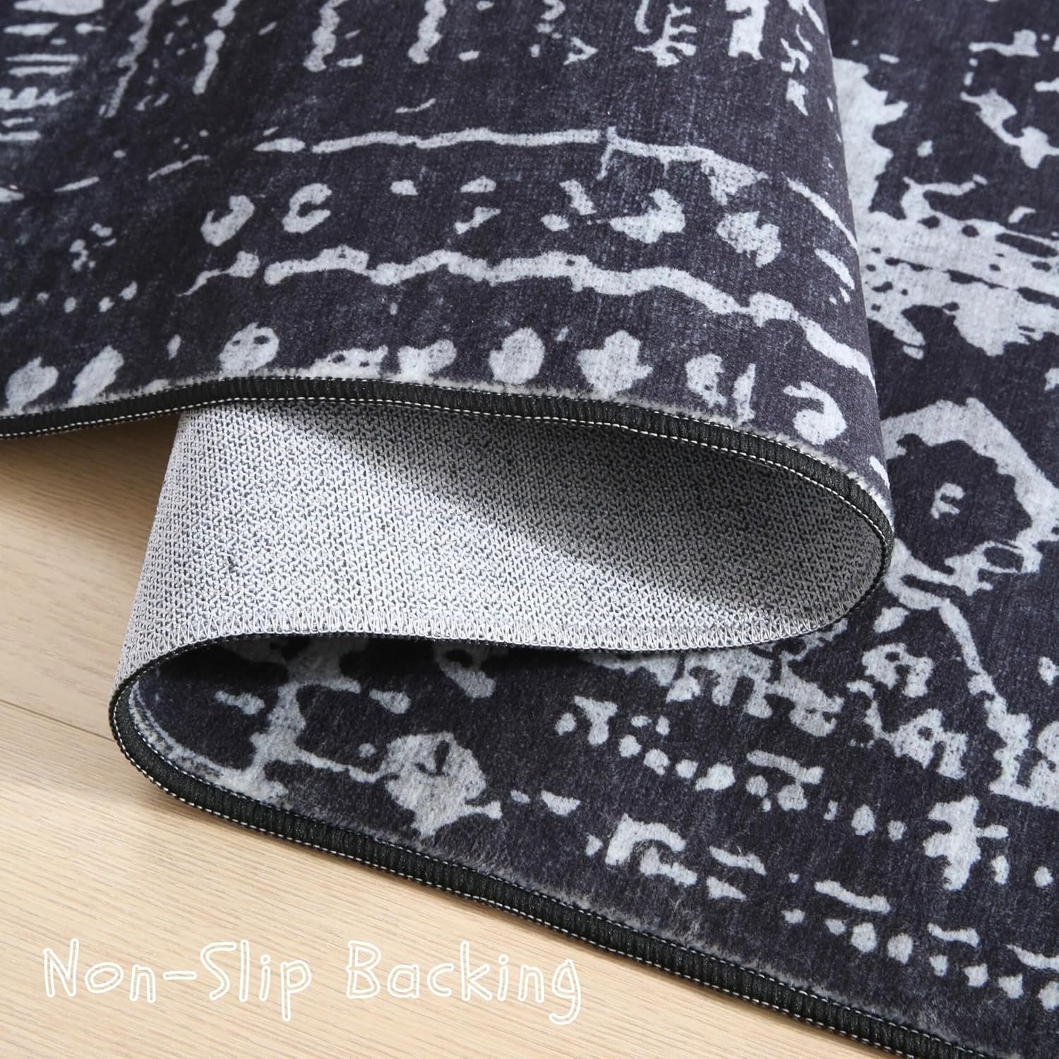 Rugcomf Area Rugs 8x10 Rug for Living Room Clearance Washable Boho Area Rug Non Slip Moroccan Vintage Low Pile Large Rug for Living Room, Bedroom, Farmhouse, Dining Room, Kids Playroom(Black) - Image 4