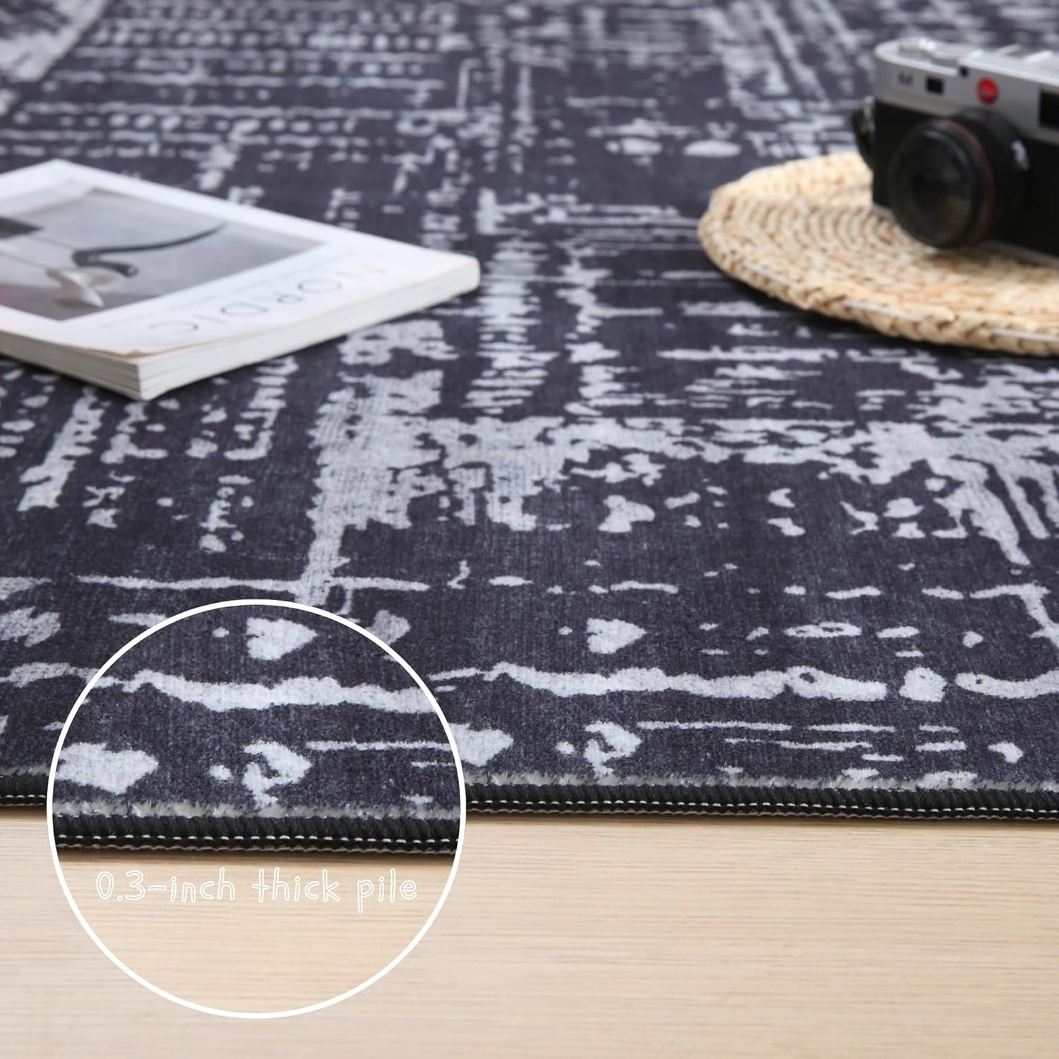 Rugcomf Area Rugs 8x10 Rug for Living Room Clearance Washable Boho Area Rug Non Slip Moroccan Vintage Low Pile Large Rug for Living Room, Bedroom, Farmhouse, Dining Room, Kids Playroom(Black) - Image 5