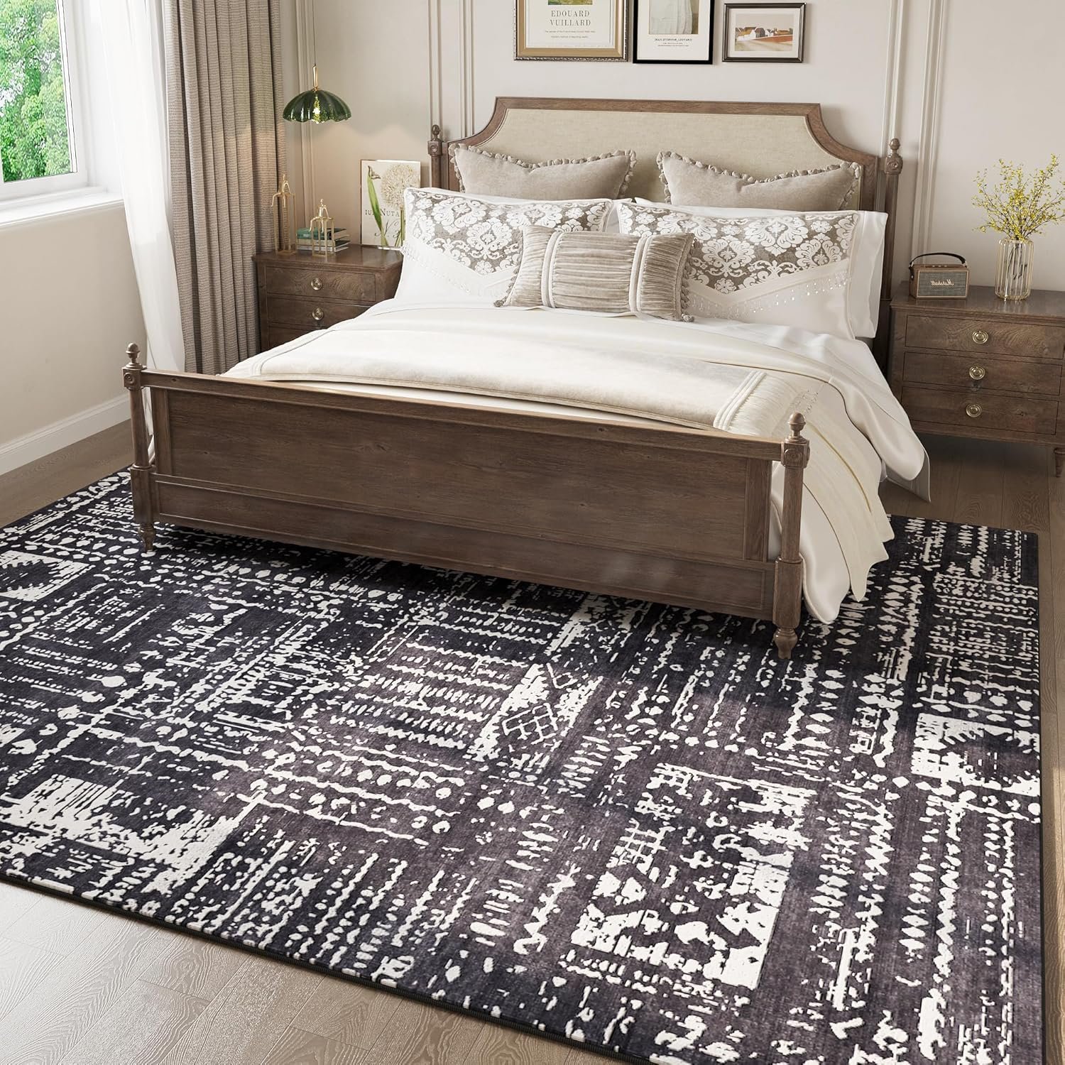 Rugcomf Area Rugs 8x10 Rug for Living Room Clearance Washable Boho Area Rug Non Slip Moroccan Vintage Low Pile Large Rug for Living Room, Bedroom, Farmhouse, Dining Room, Kids Playroom(Black) - Image 6