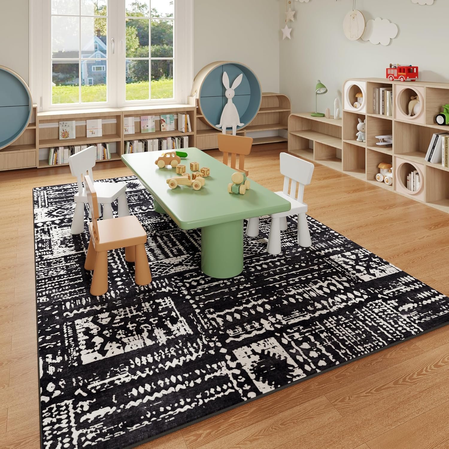 Rugcomf Area Rugs 8x10 Rug for Living Room Clearance Washable Boho Area Rug Non Slip Moroccan Vintage Low Pile Large Rug for Living Room, Bedroom, Farmhouse, Dining Room, Kids Playroom(Black) - Image 8