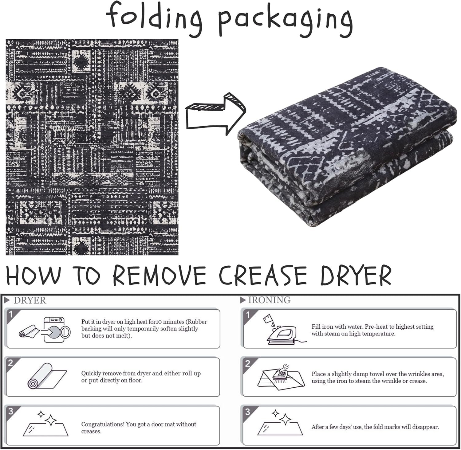 Rugcomf Area Rugs 8x10 Rug for Living Room Clearance Washable Boho Area Rug Non Slip Moroccan Vintage Low Pile Large Rug for Living Room, Bedroom, Farmhouse, Dining Room, Kids Playroom(Black) - Image 10