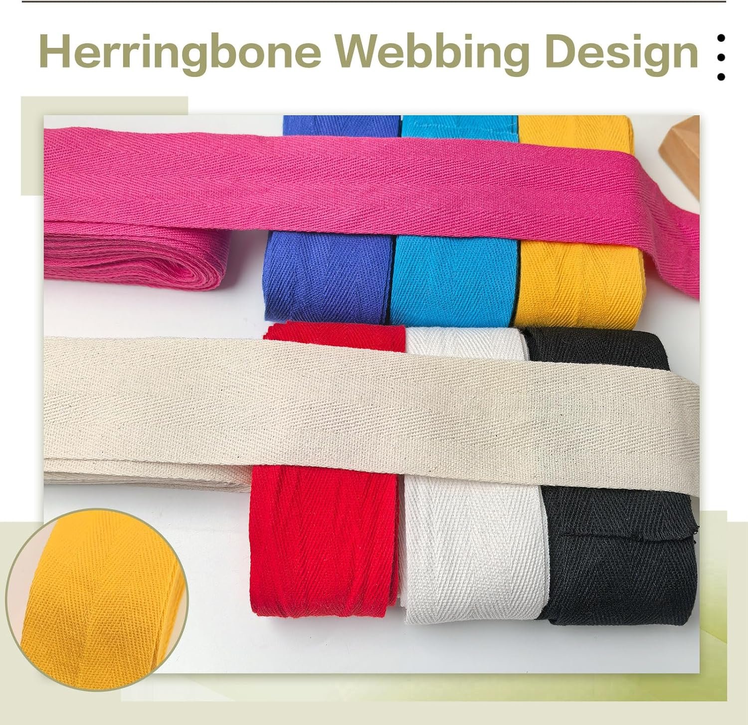 2 Inch Colored Cotton Herringbone Twill Tape for Sewing,40 Yards Bias Binding, Pet Collar, Home Deco -Durable Webbing Straps-Natural Bias Binding Tape Ribbon & Handles for Crafting DIY - Image 3
