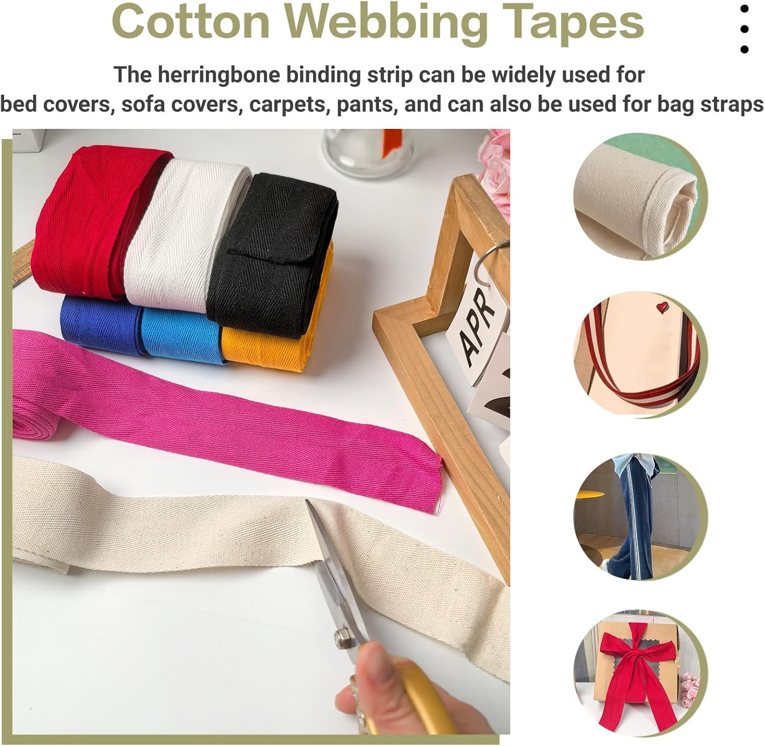 2 Inch Colored Cotton Herringbone Twill Tape for Sewing,40 Yards Bias Binding, Pet Collar, Home Deco -Durable Webbing Straps-Natural Bias Binding Tape Ribbon & Handles for Crafting DIY - Image 8