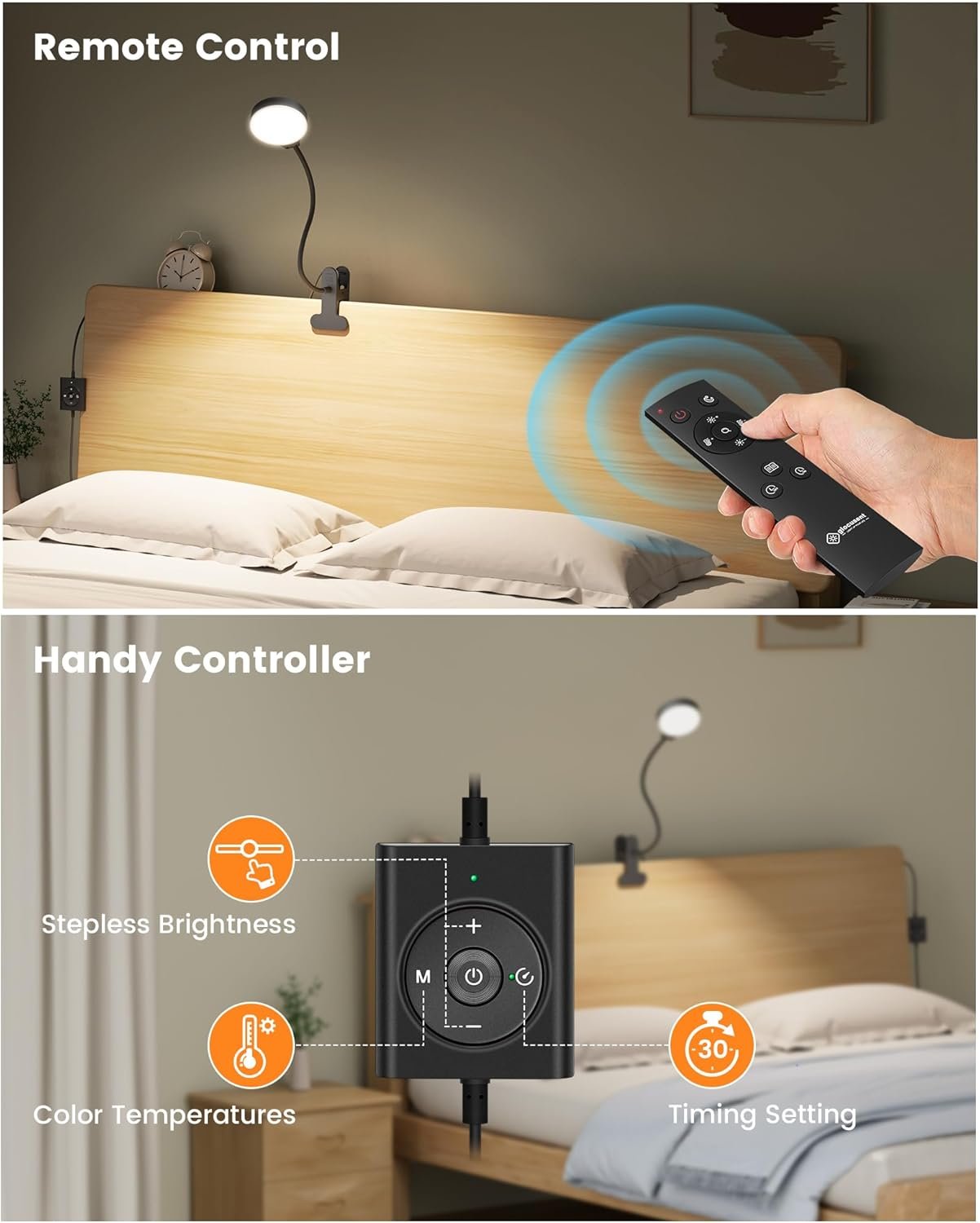 Glocusent 5W 36 LED Reading Clip on Light for Bed, Eye Caring Bed Lamp, 3 Colors & 5 Brightness Levels for Headboard with Adapter, Perfect for Reading, Working & Studying (Black with Remote) - Image 6