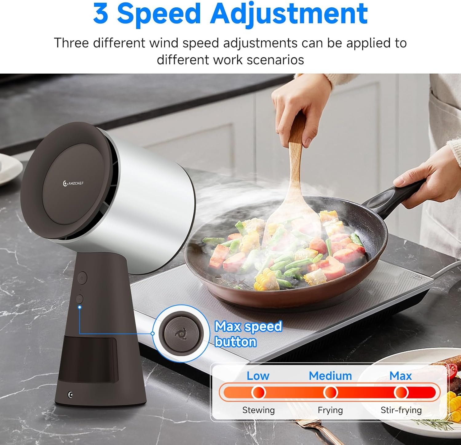 AMZCHEF Portable Range Hood, Desktop Range Hood with 3 Speed Exhaust Fan,Low Noise Large Oil Collection Cup,Detachable Aluminum Filter, Portable Kitchen Exhaust Fan for Indoor BBQ, Hot Pot - Image 4