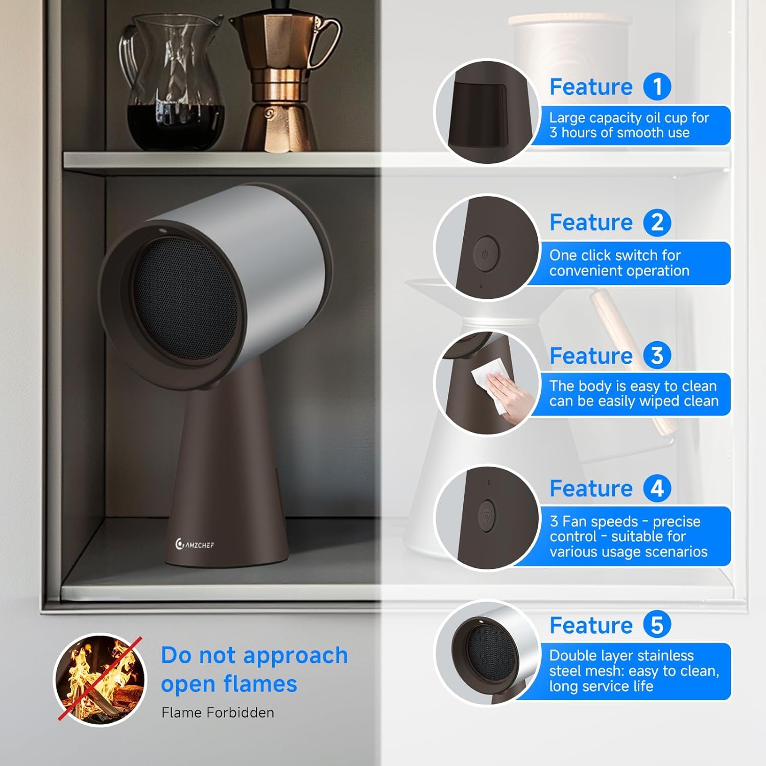 AMZCHEF Portable Range Hood, Desktop Range Hood with 3 Speed Exhaust Fan,Low Noise Large Oil Collection Cup,Detachable Aluminum Filter, Portable Kitchen Exhaust Fan for Indoor BBQ, Hot Pot - Image 7