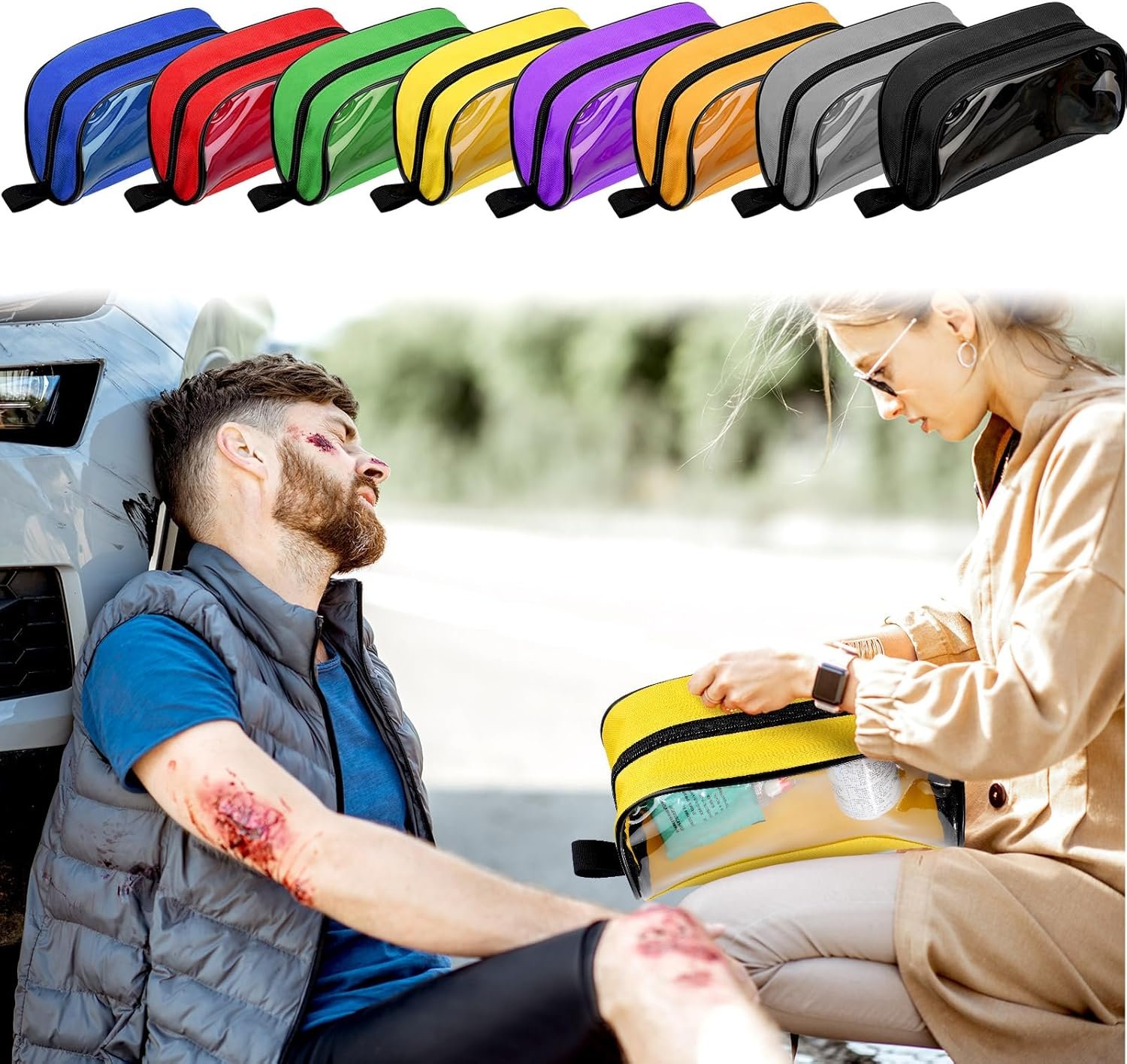 Oudain 8 Pcs First Aid Bag Empty 8 Colors First Aid Pouches Portable Medical Bag with Zipper and Transparent Window Medical Organizer Kit Accessory for Home Outdoor Travel Supplies - Image 6