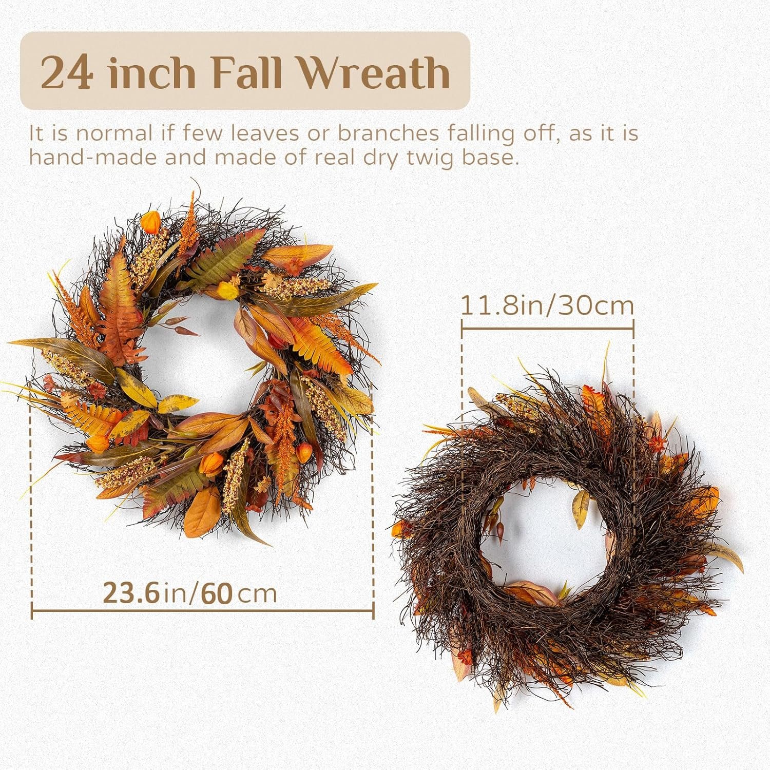 Fall Wreath for Thanksgiving Decorations 24inch - Walasis Large Wheat Wreaths for Front Door - Harvest Grain Gold Autumn Wall Decor for Indoor Outdoor - Image 5