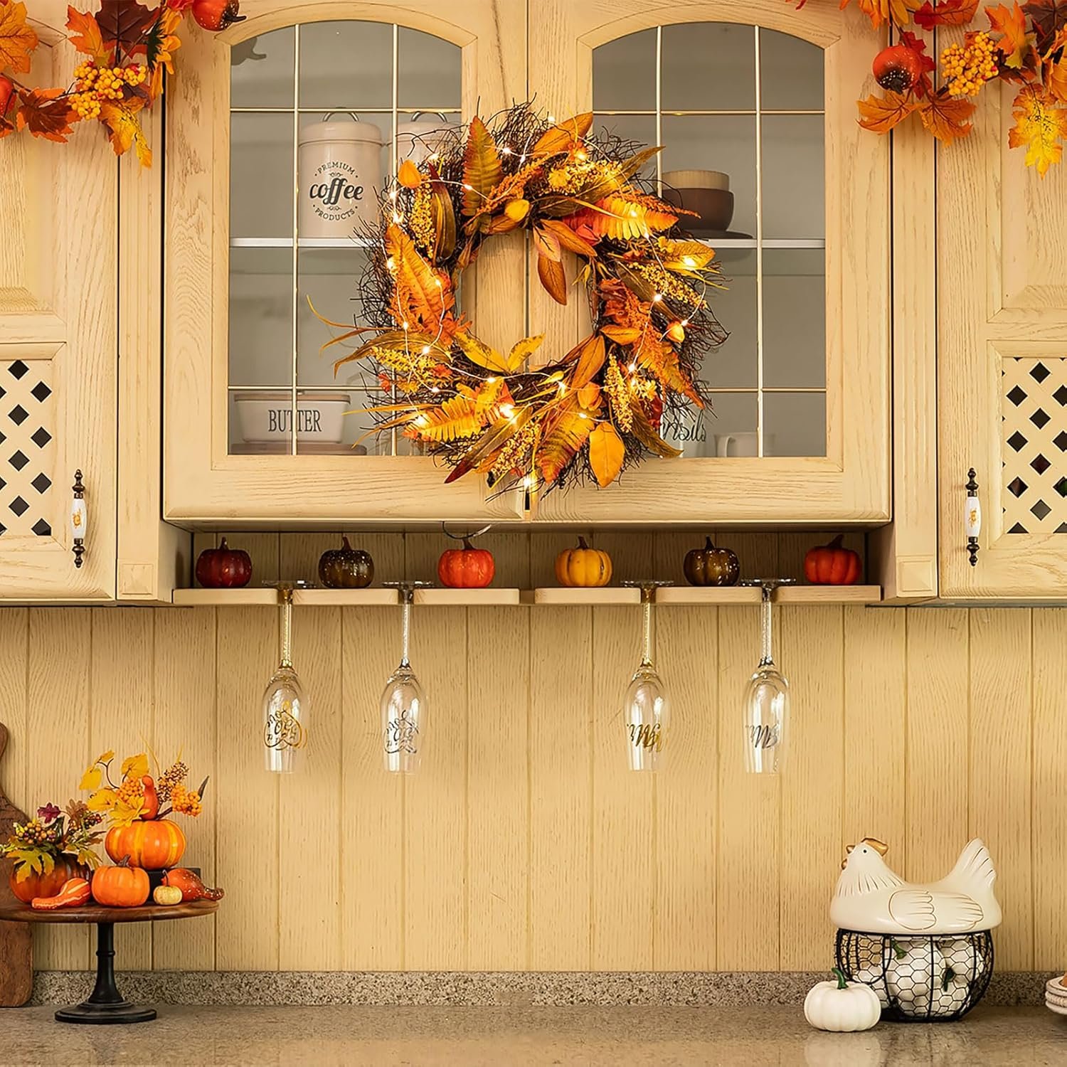 Fall Wreath for Thanksgiving Decorations 24inch - Walasis Large Wheat Wreaths for Front Door - Harvest Grain Gold Autumn Wall Decor for Indoor Outdoor - Image 8