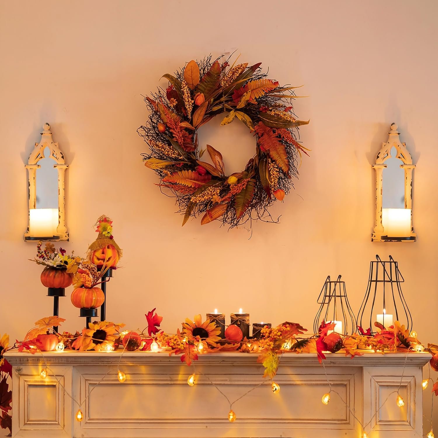 Fall Wreath for Thanksgiving Decorations 24inch - Walasis Large Wheat Wreaths for Front Door - Harvest Grain Gold Autumn Wall Decor for Indoor Outdoor - Image 9