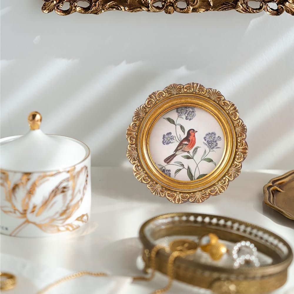 Vintage Picture Frames 3x3 Round Bronze Antique Picture Frames with Glass Front Handcrafted Rustic Home Decor for Wall Mount and Tabletop Gallery Wall Art - Image 5