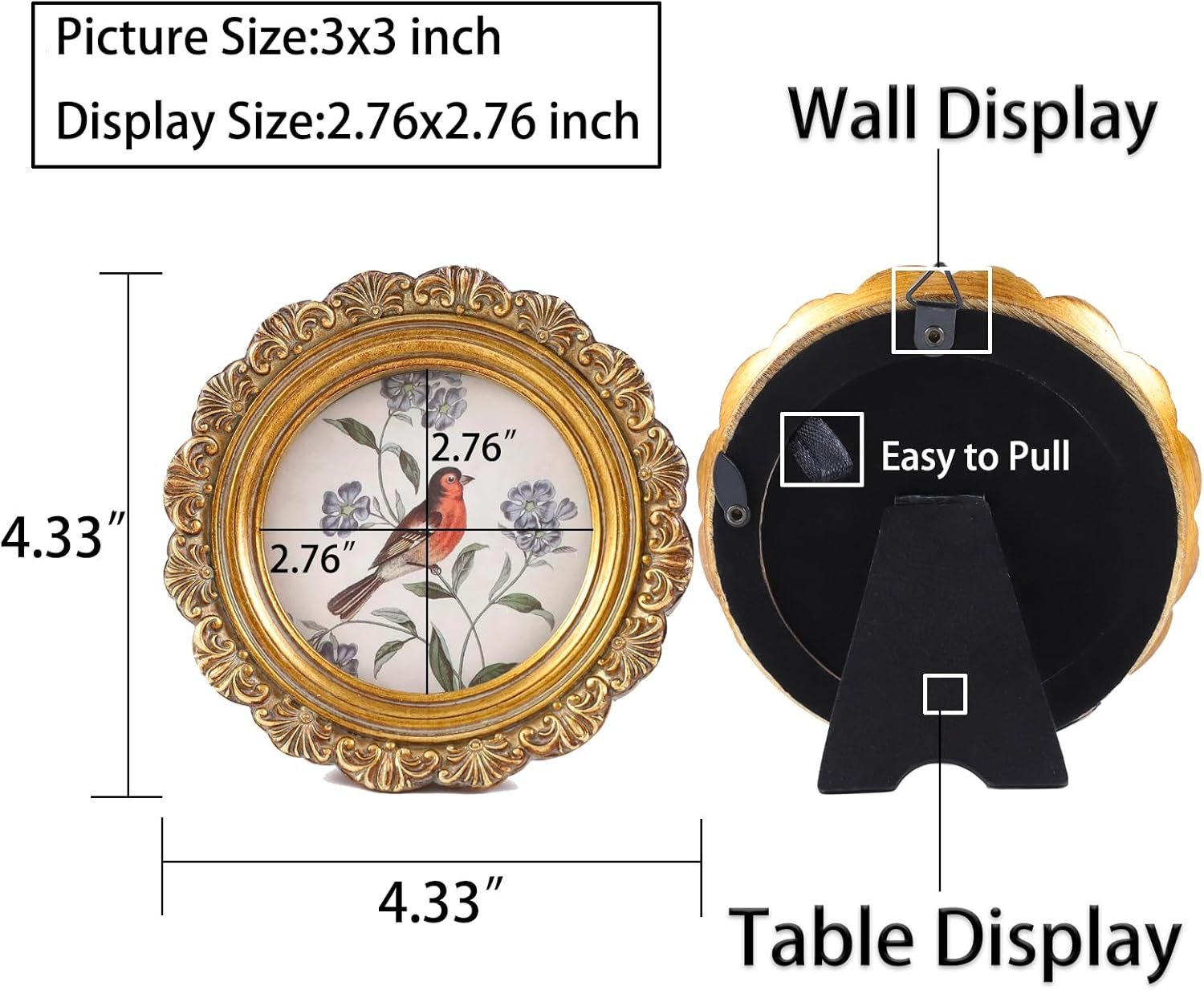 Vintage Picture Frames 3x3 Round Bronze Antique Picture Frames with Glass Front Handcrafted Rustic Home Decor for Wall Mount and Tabletop Gallery Wall Art - Image 6