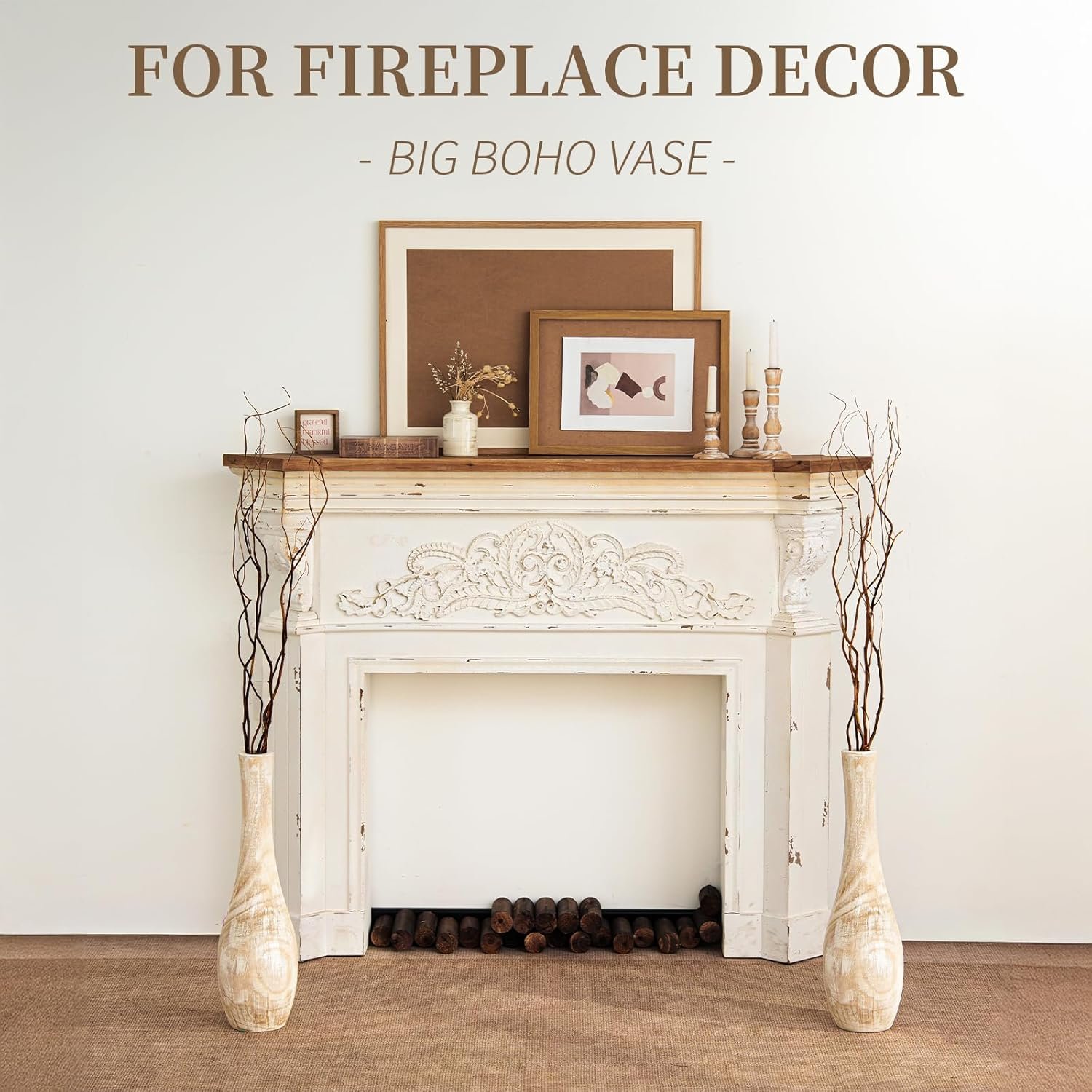 Hanobe Floor Vase Home Decor: 22 inch Tall Decorative Wood Vases for Living Room Large Rustic Farmhouse Boho Vase for Dining Table Centerpieces Bedroom Corner Hallway Indoor Office - Image 6