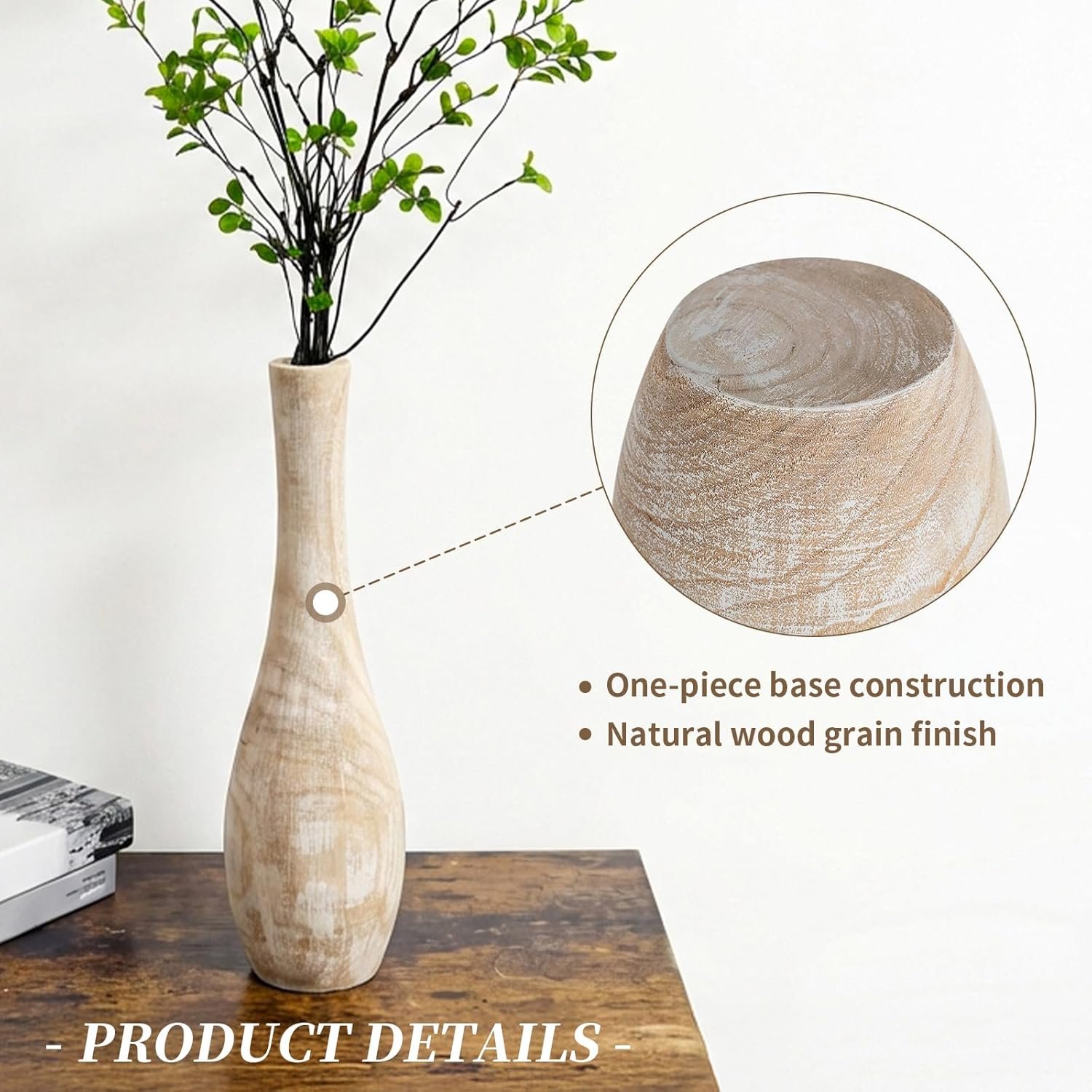 Hanobe Floor Vase Home Decor: 22 inch Tall Decorative Wood Vases for Living Room Large Rustic Farmhouse Boho Vase for Dining Table Centerpieces Bedroom Corner Hallway Indoor Office - Image 7