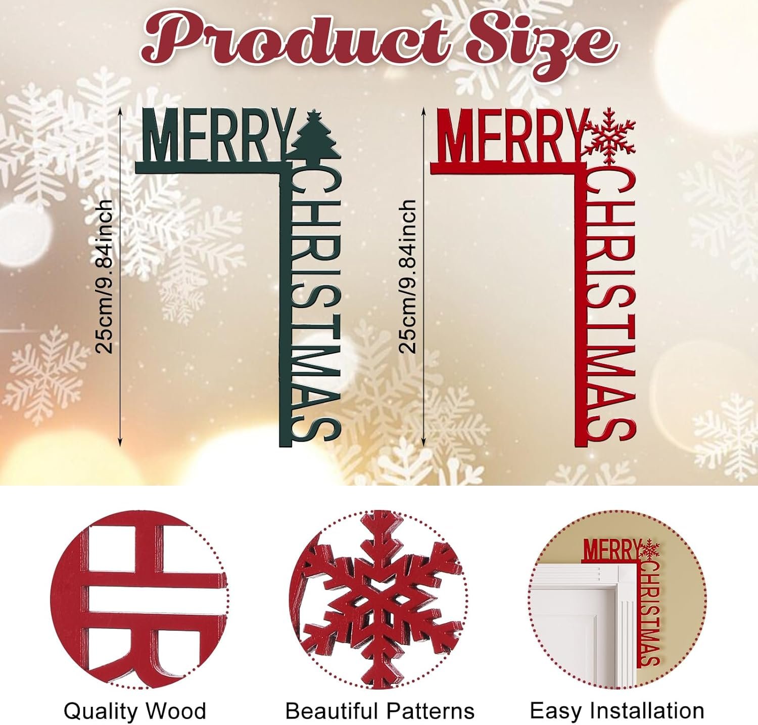 2 pcs Christmas Door Frame Decoration MERRY CHRISTMAS Front Door Corner Sign Decor Home Wooden Frame Ornament Party Table Decor Props Gift for Wall Window DIY Craft - Image 3