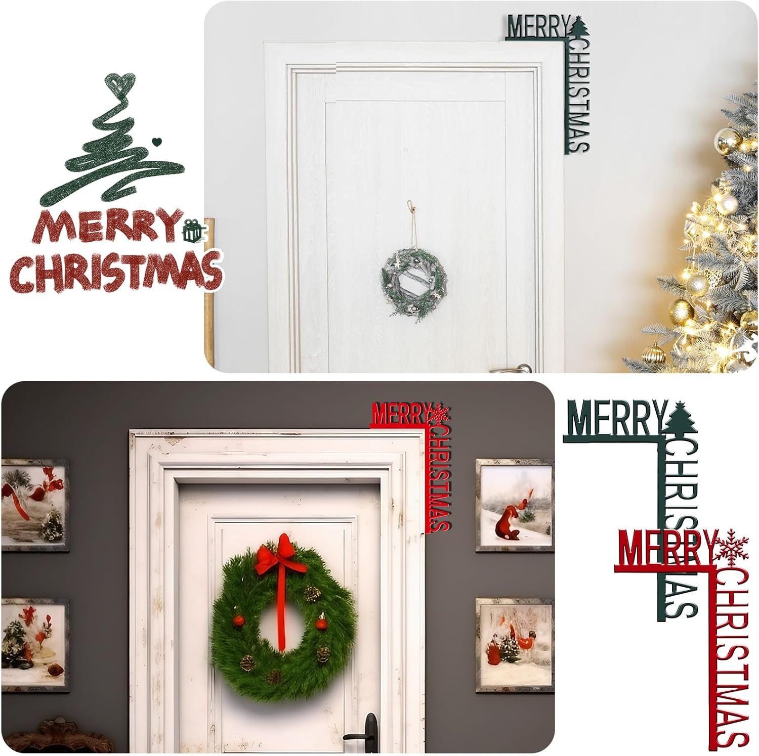 2 pcs Christmas Door Frame Decoration MERRY CHRISTMAS Front Door Corner Sign Decor Home Wooden Frame Ornament Party Table Decor Props Gift for Wall Window DIY Craft - Image 6