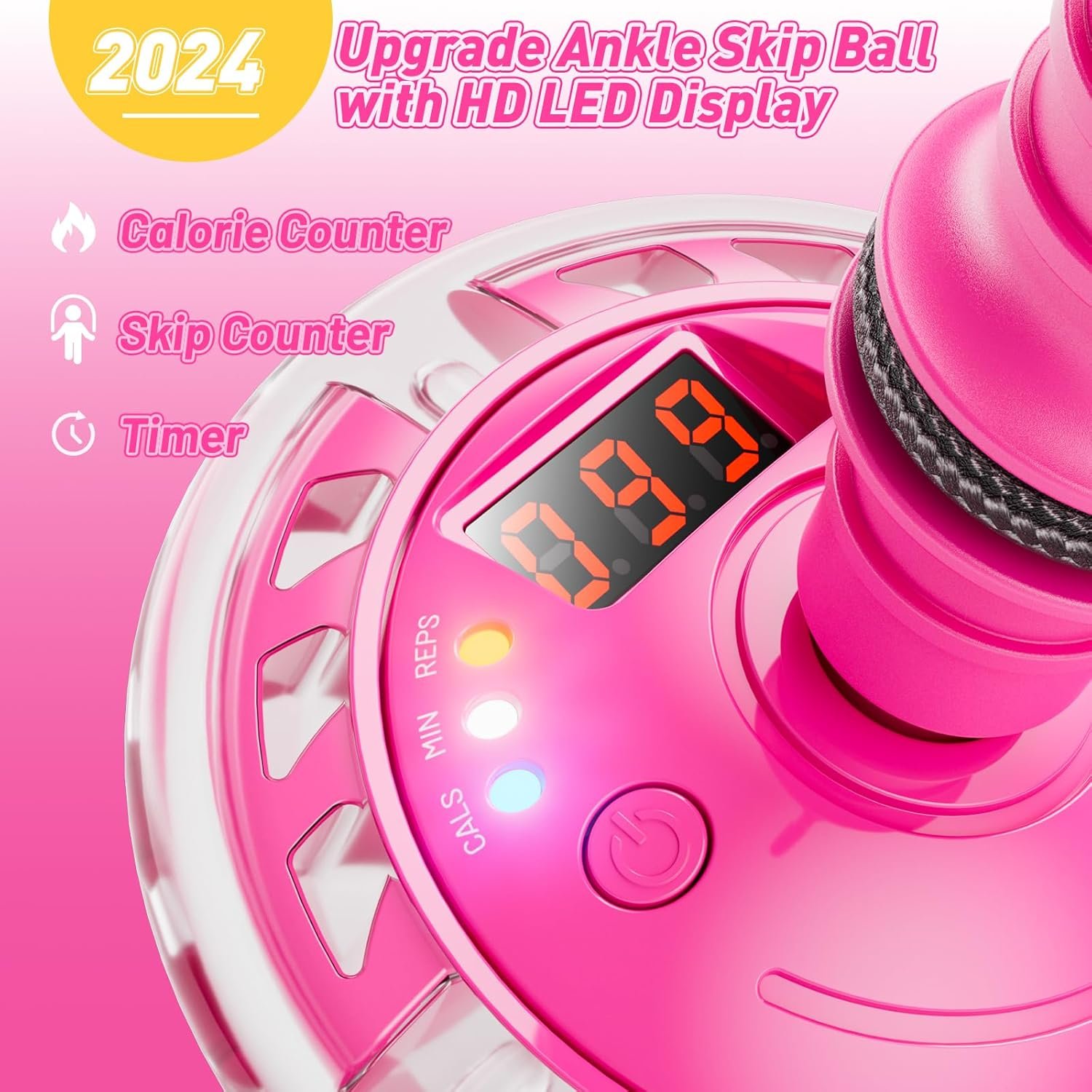 Flooyes Skip Ball for Kids, Ankle Skip Ball Toy with Counter, Timer and Cal Calculator, Girl Birthday Gifts for Age 6 7 8 9 10+, Rechargeable Colorful Flash Wheel Skip Ball for Girls Women - Image 3