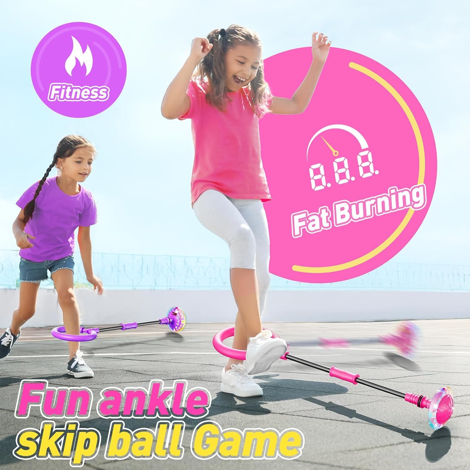 Flooyes Skip Ball for Kids, Ankle Skip Ball Toy with Counter, Timer and Cal Calculator, Girl Birthday Gifts for Age 6 7 8 9 10+, Rechargeable Colorful Flash Wheel Skip Ball for Girls Women - Image 4