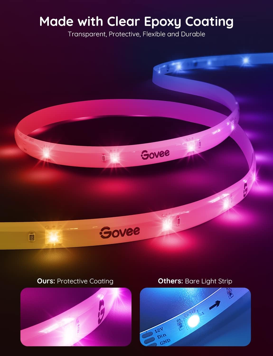 Govee 65.6 feet RGBIC LED Strip Lights for Bedroom, Smart Strip Lights Alexa Compatible, Color Changing LED Lights, Home Decor, 2 Rolls of 32.8 feet - Image 10