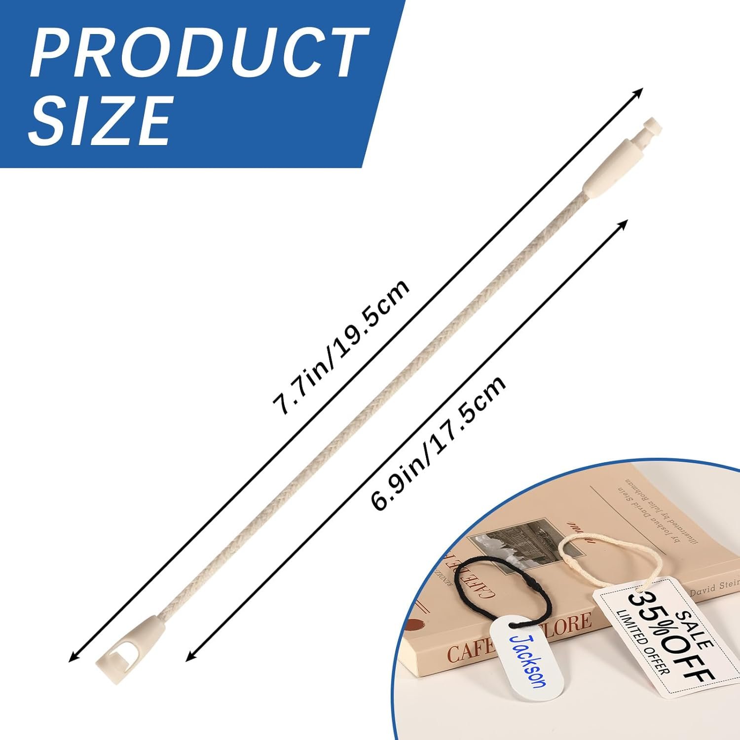 500Pcs 7.7" Thick Cotton Hang Tag String Fasteners with Plastic Snap Lock for Clothing, Shoes, Gift Tags, Price Tags & DIY Accessories(Thickened,Beige) - Image 4