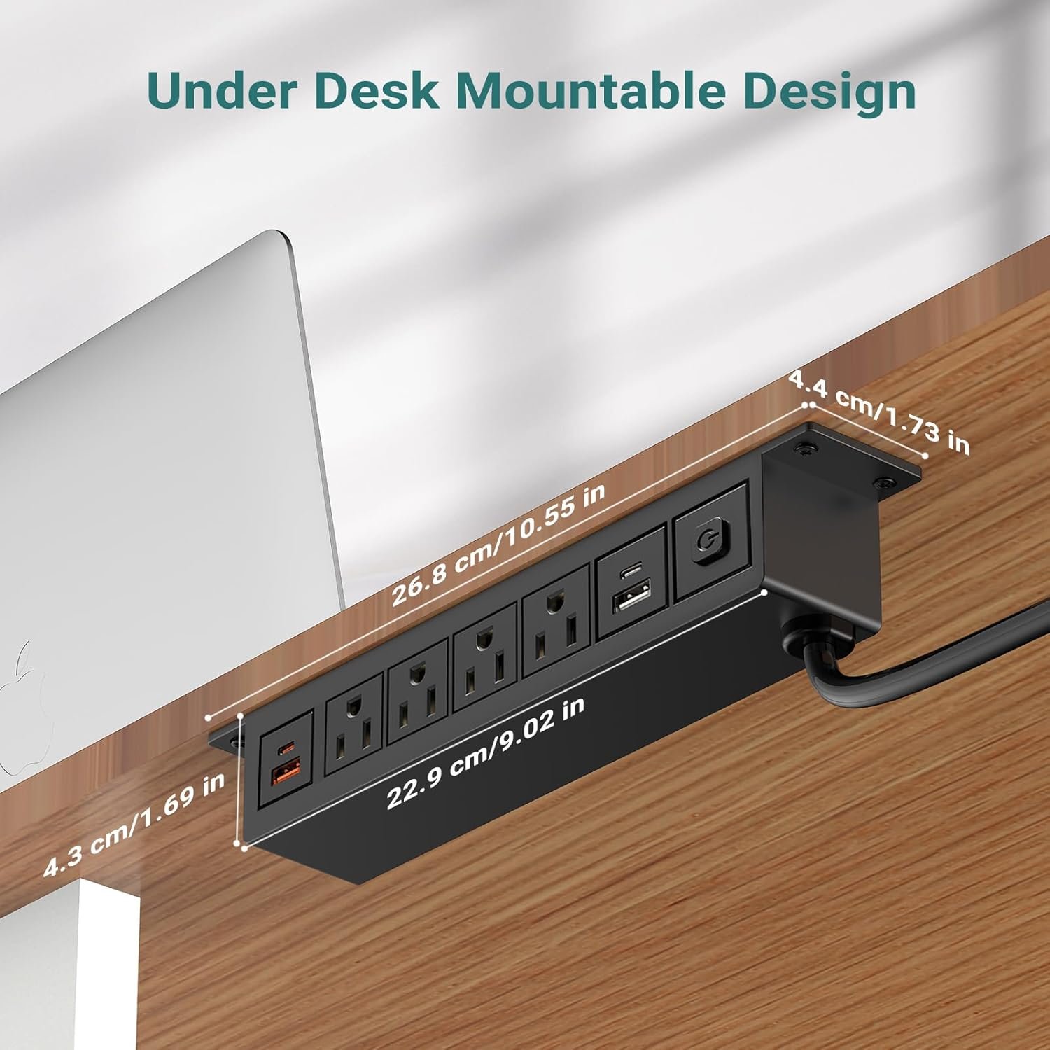 Under Desk Power Strip with 20W USB C, QBA 8-in-1 Desk Outlet Station, 4 AC Outlets, 2 USB-C, 2 USB-A, 10FT Cable, Desk Mount Power Strip for Home Office Conference, ETL Listed(Black) - Image 8